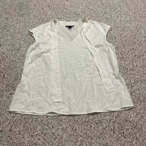 St. John Tie Neck Women's Blouse Sz 16 Ivory Silk Spandex Blend Casual Summer